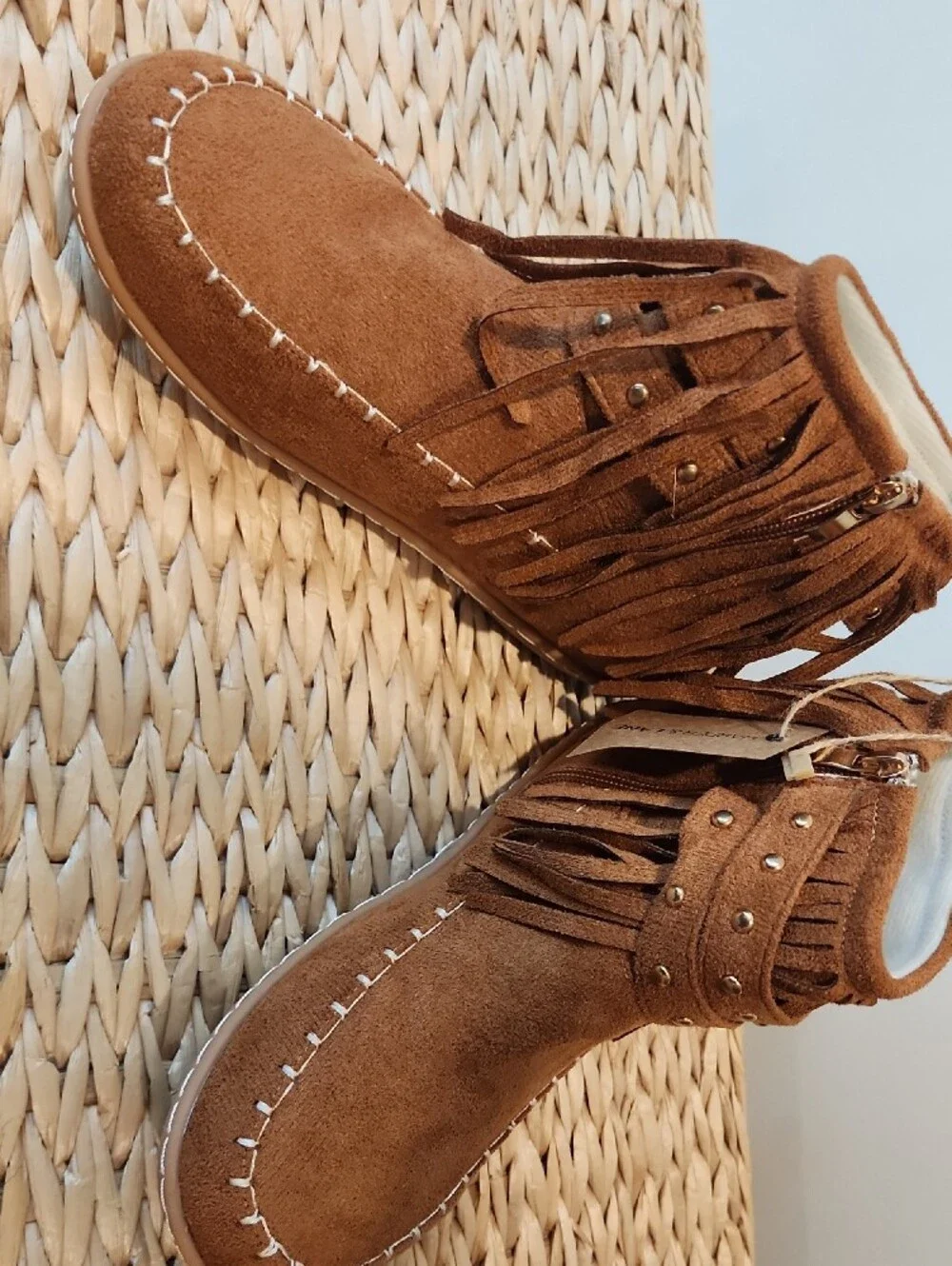Allison Women's Fringe Ankle Booties/Boots in Tan (Size 39)